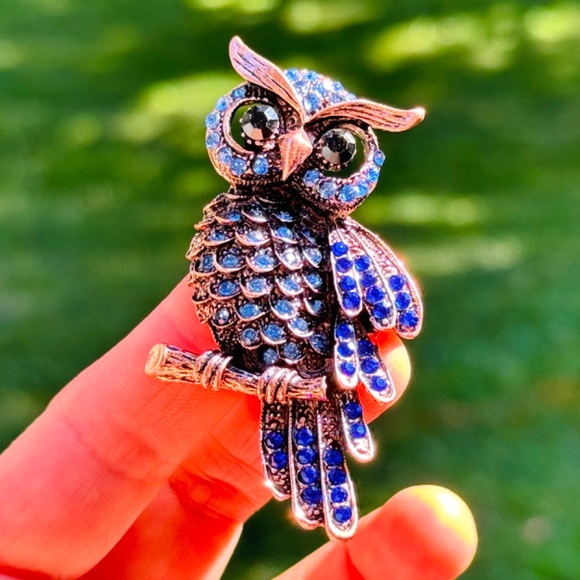 Owl Brooch Owl Pin Vintage Style Rhinestone Owl Brooch - Picture 1 of 8